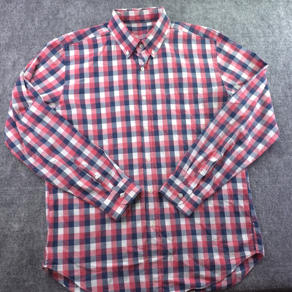 J Crew Lightweight Shirt Large‎ Red Blue Gray Check Long Sleeve Button Down
